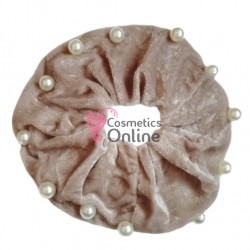 Elastic pentru par Cod ECD007FF din catifea Crem cu perle sidefate